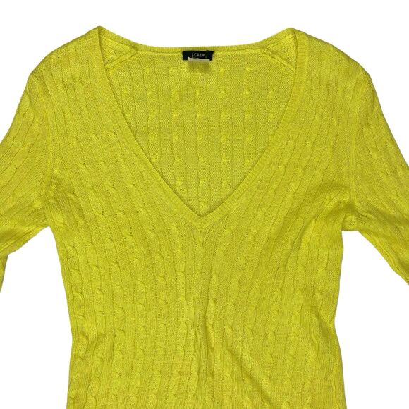 J. Crew Linen Sweater Women XS Yellow Cable Knit V-neck Lightweight Preppy Chic - Picture 2 of 13